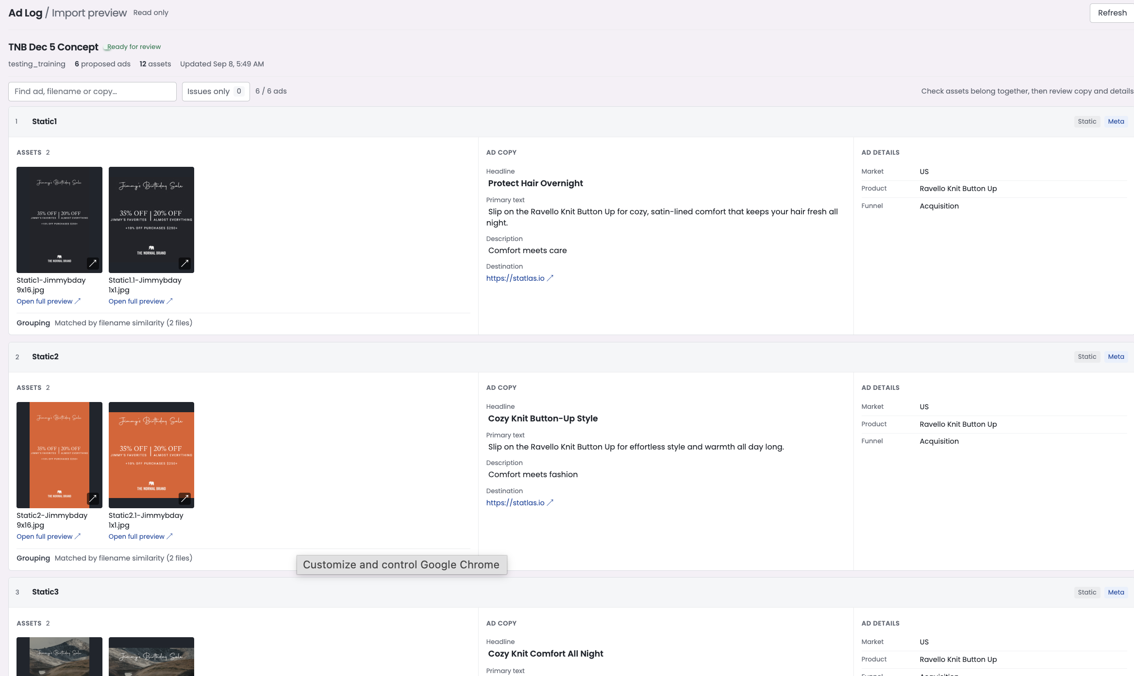 Initial Ad Log import preview