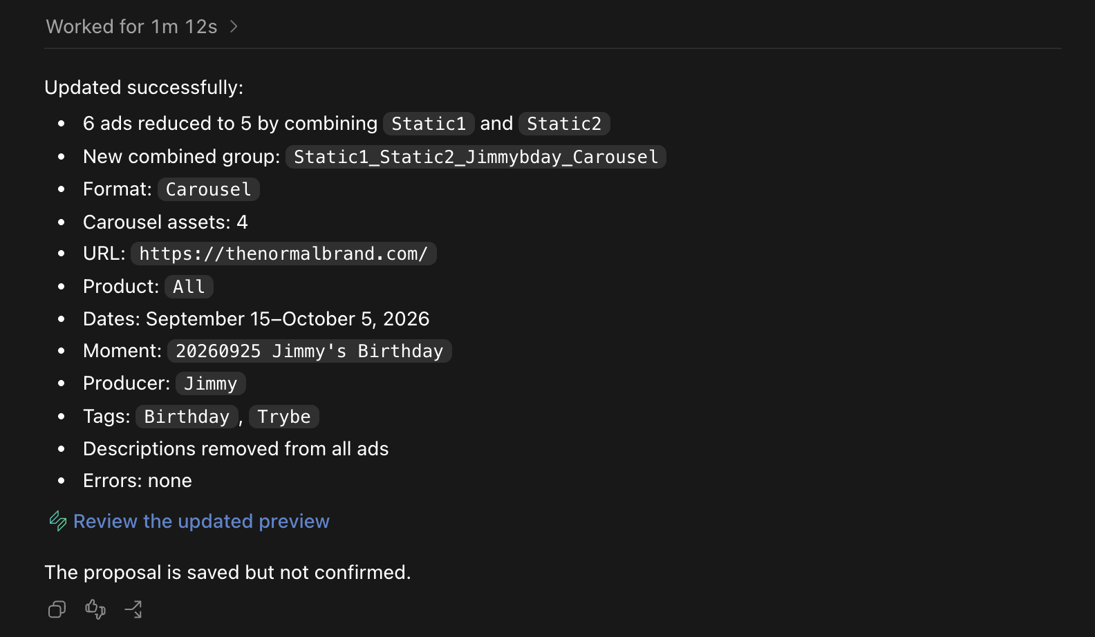 Update saved but awaiting confirmation