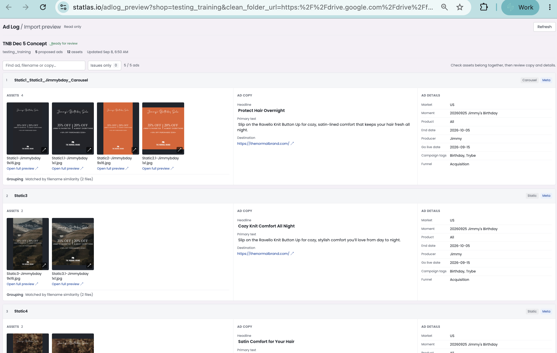 Updated Ad Log import preview