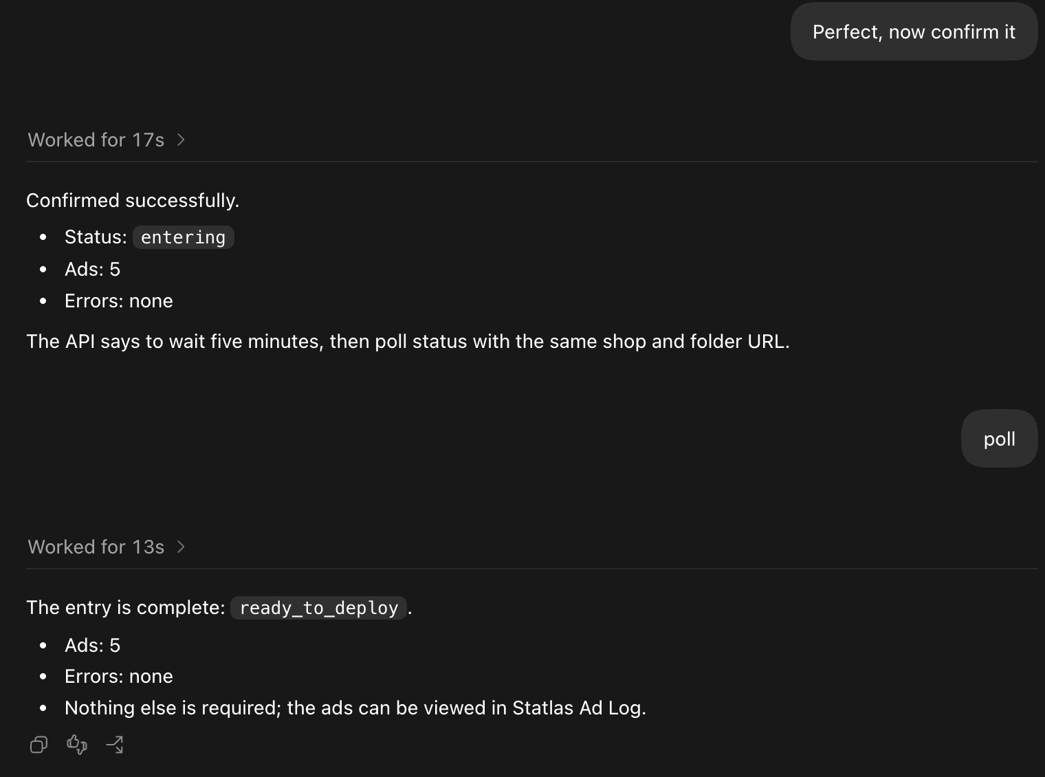 Confirming the reviewed Ad Log entry